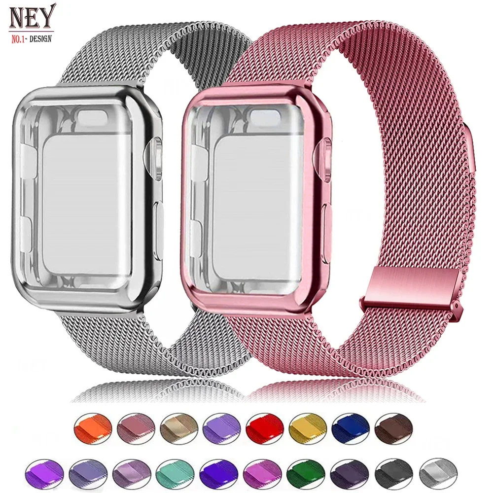 Etui + pętla mediolańska do paska Apple Watch 44 mm 45 mm 38 mm-42 mm-41 mm 40 mm Metalowe paski magnetyczne iwatch Series 9 8 7 6 5 4 3 SE Pasek