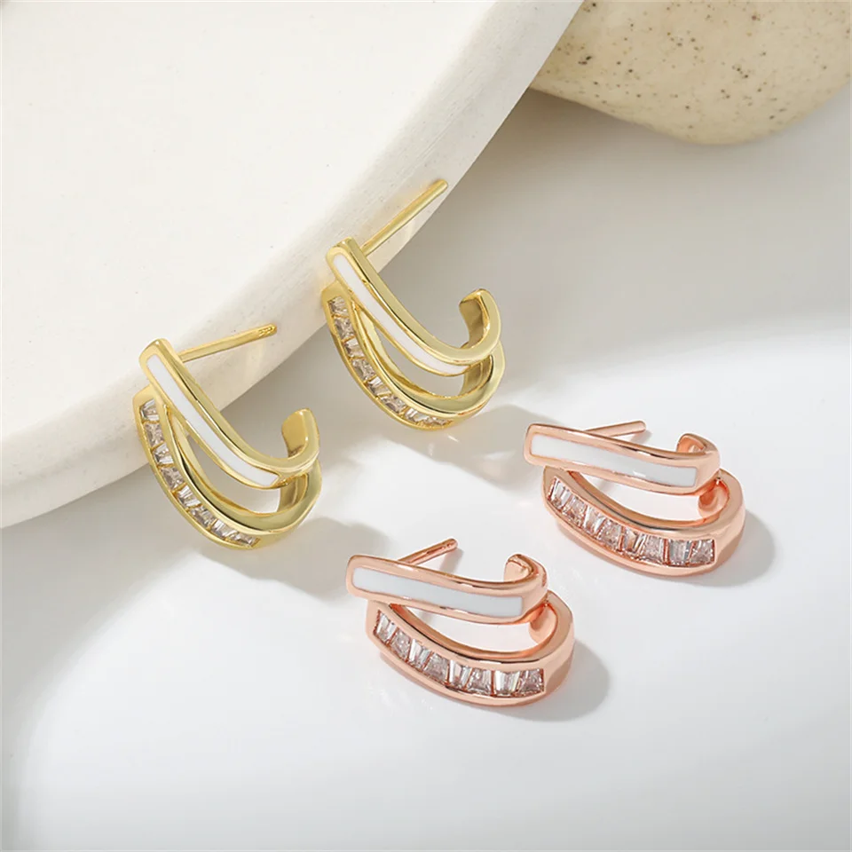 

Diamond-studded Exquisite Half-circle Earrings Simple Fashionable Ear Studs Irregular Enamel Half-circle Ear Studs Jewelry Gifts