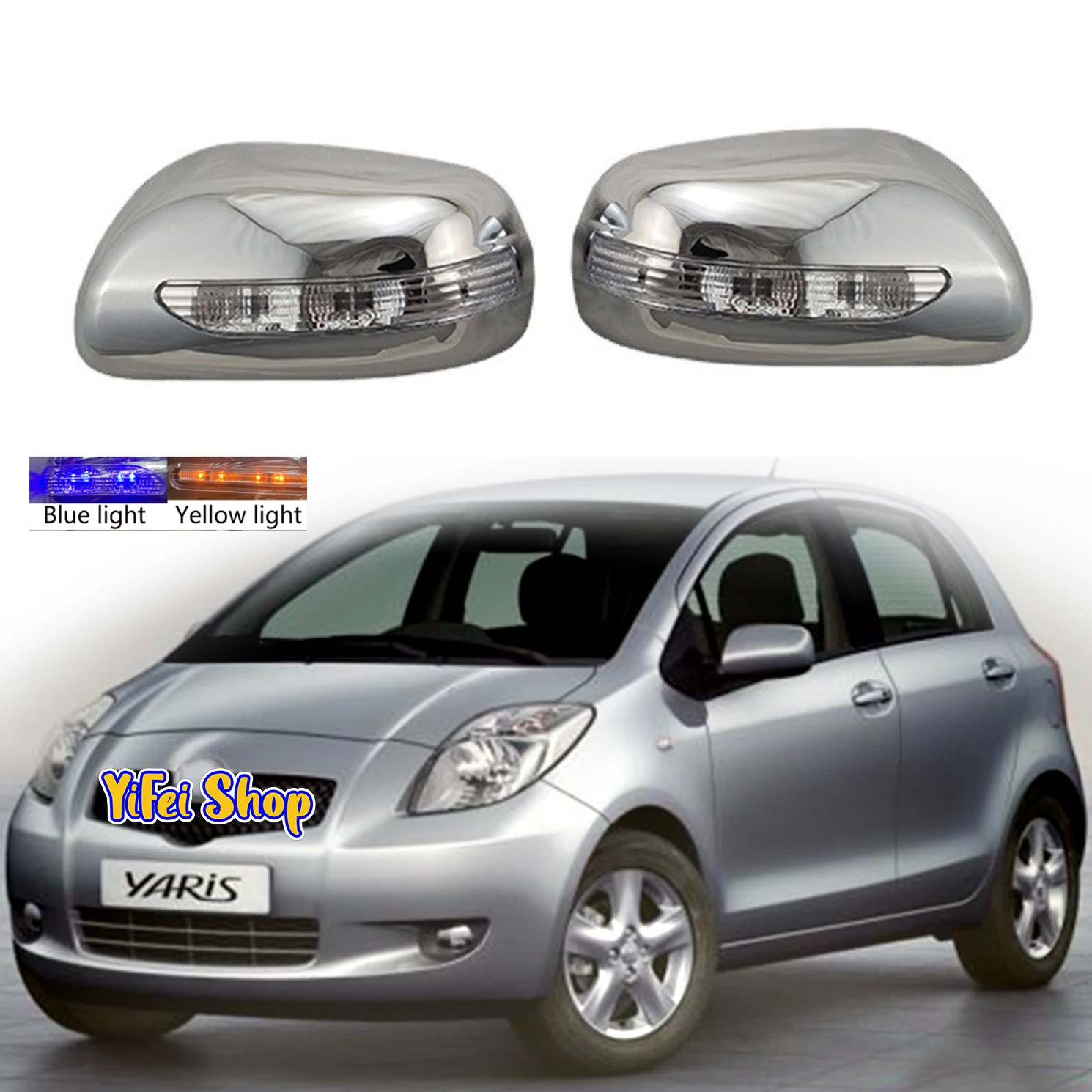 

For 2001 - 2007 Toyota Wish Corolla Yaris Door Mirror Cover With LED 2pcs New Car ABS Chrome Rearview Accessories Plated Trim