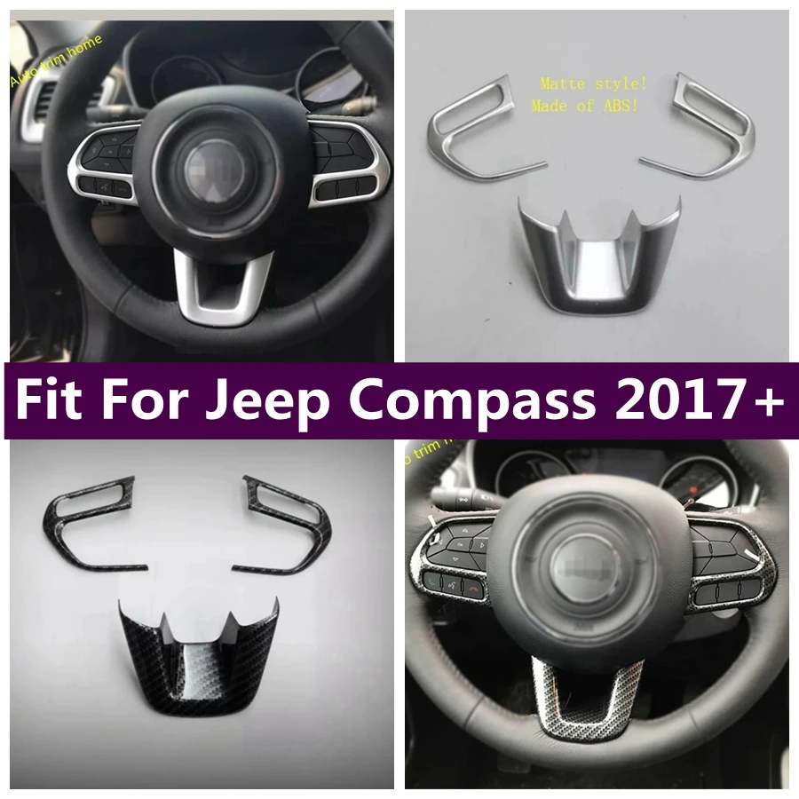 

ABS Carbon Fiber Look Matte Steering Wheel Button Decoration Frame Cover Trim Fit For Jeep Compass 2017 - 2021 Car Accessories