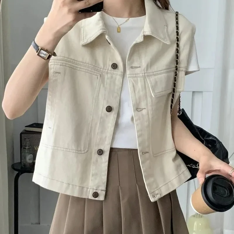 Autumn Women High End Loose Sleeveless Outwear Spring Female Casual Waistcoat Retro Ladies Fashion Solid Color Vest Coat