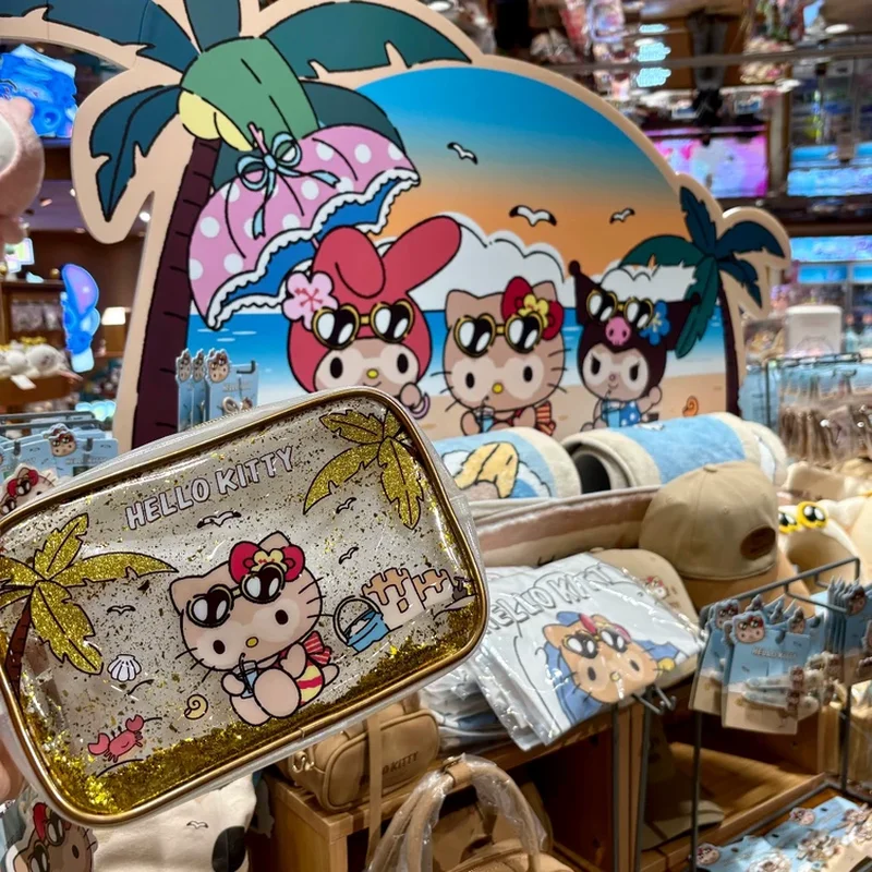

Hellokitty MINISO Summer Black Leather Series Cosmetic Bag Cartoon Kawaii Animation Action Collection Decorations Birthday Gift