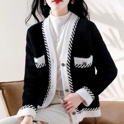 Women Clothing Chic Rose Button Knitted Cardigan Spring Autumn Plush Fashion Loose Korean Style Sweaters Female Knitwear