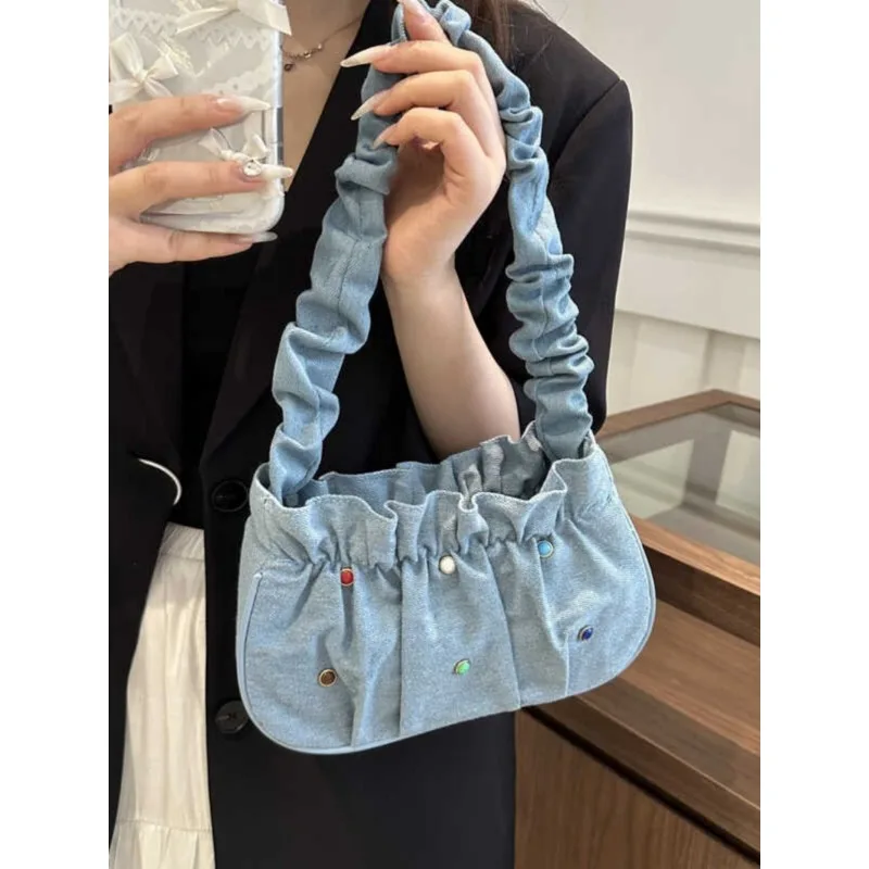 

Foufurieux Hot Selling Versatile Denim Embroidery Fashionable Women's Shoulder Bags 2024 Trend Large Capacity Bucket Bag Handbag