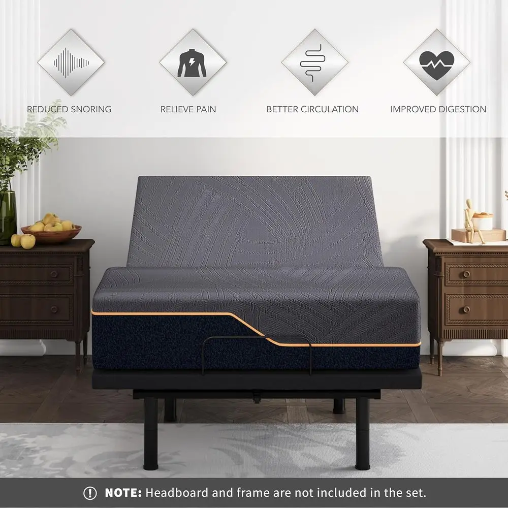 إطار سرير Twin XL قابل للتعديل مع جهاز تحكم عن بعد لاسلكي، إمالة الرأس/القدم، سعة 750 رطل، محرك هادئ، سهل التجميع، يتميز مضاد للشخير