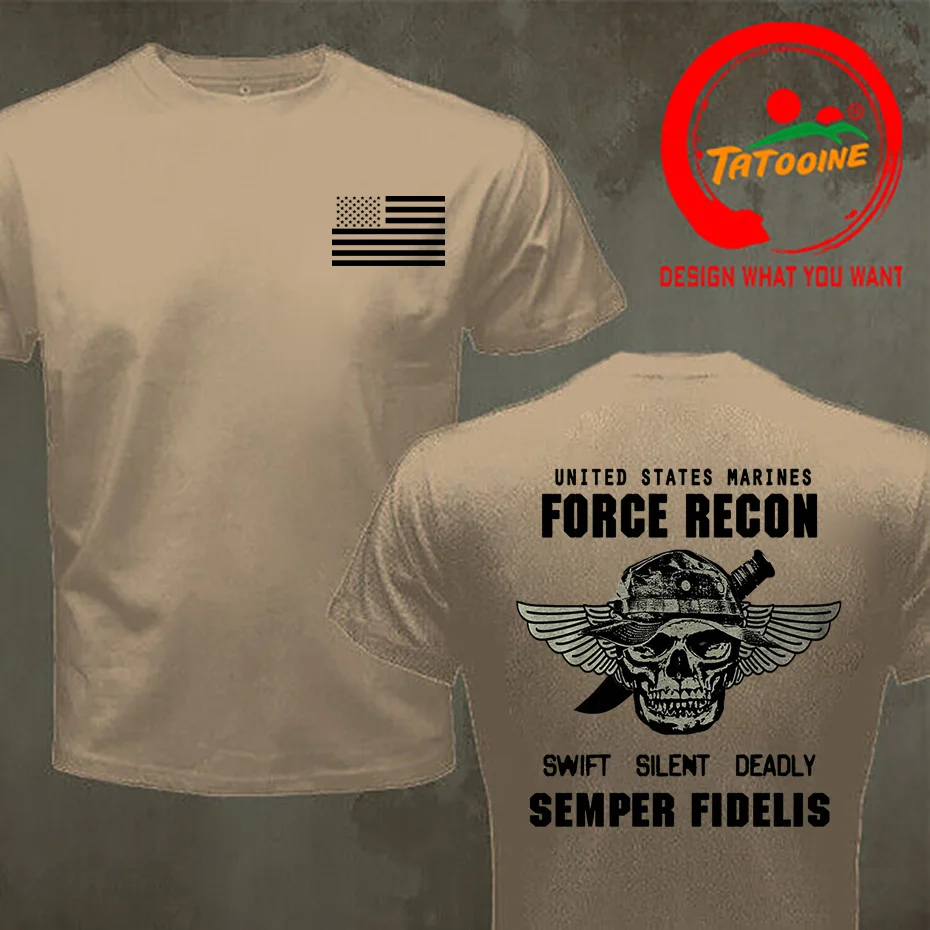 USMC T-shirt US Marines Semper Fidelis Devil Dog Military Force Recon T Shirt Men Cotton Tees Tops Streetwear Harajuku Tee Shirt