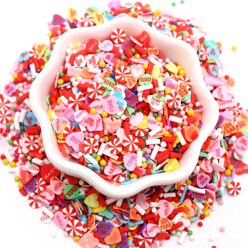 50g Valentines Mixed Heart Clay Slices Sprinkles Colorful Love Heart Polymer Clay for DIY Crafts Cute Plastic Accessories