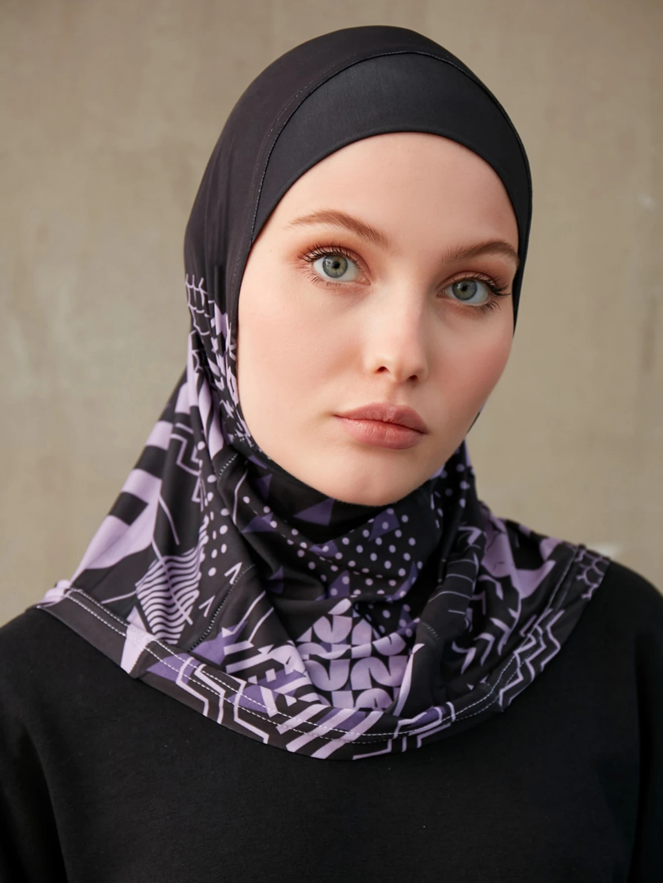 Sporty Inner Women\'s Hijabs Muslim Breathable Islamic Instant Turban For Ladies Geometric Printing Pattern Head Wrap Headband