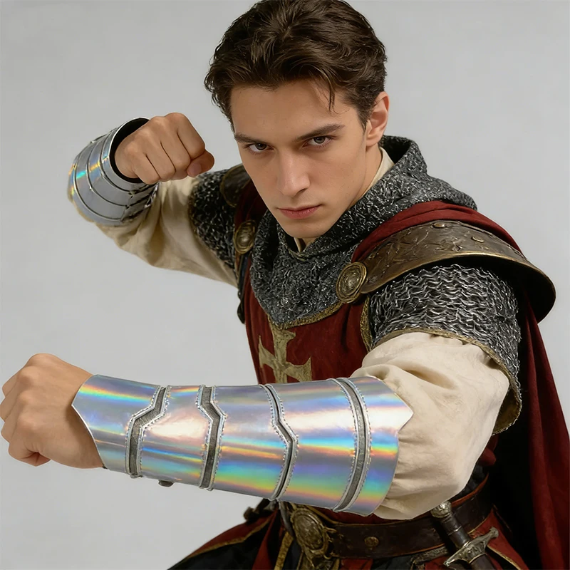 Medieval Retro Knight Wristband Wrist Guards Halloween Laser Arm Armor Cuff Costume Accessory Carnival Performance Cosplay Props