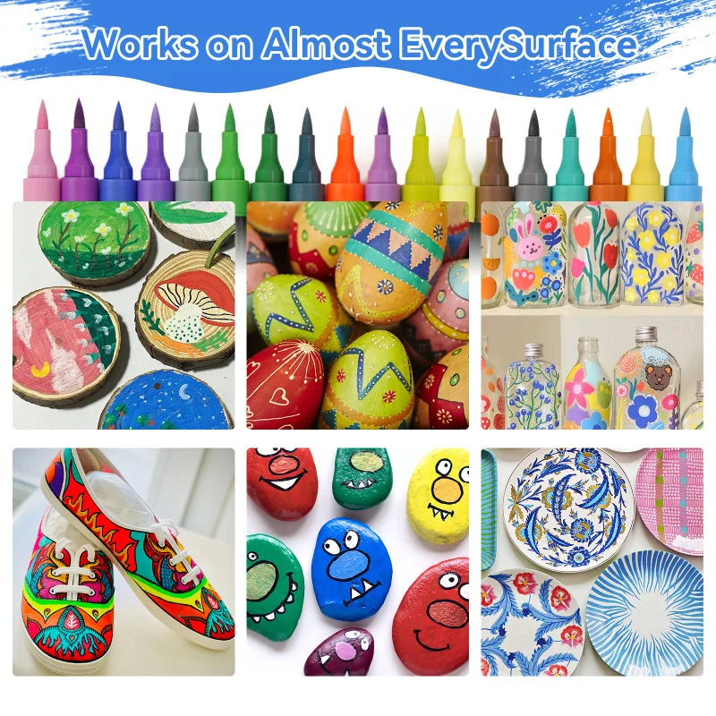 24-120Colors Dual Tip Acrylic Paint Markers Set – Vibrant Pigments, Brush & Fine Tips Ideal for DIY, Rock Painting, Art Projects