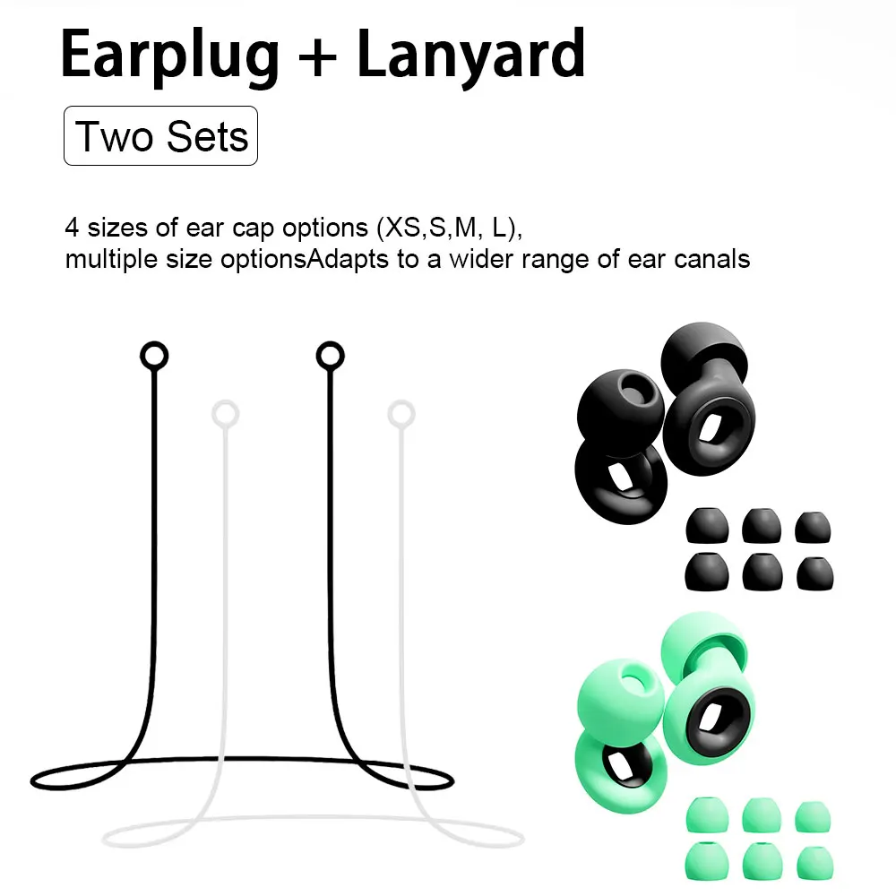 Anti Lost Ear Protection Pack 2 Pairs Silicone Earplugs With 2 Silicone Lanyard for Sleeping, Swimming & Motorbike