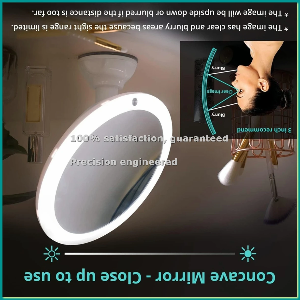10X Smart Makeup Magnifying Mirror LED Supplementary Light Mirror Suction Cup Wall-Mounted for Vanity Bathroom Travel-A14I