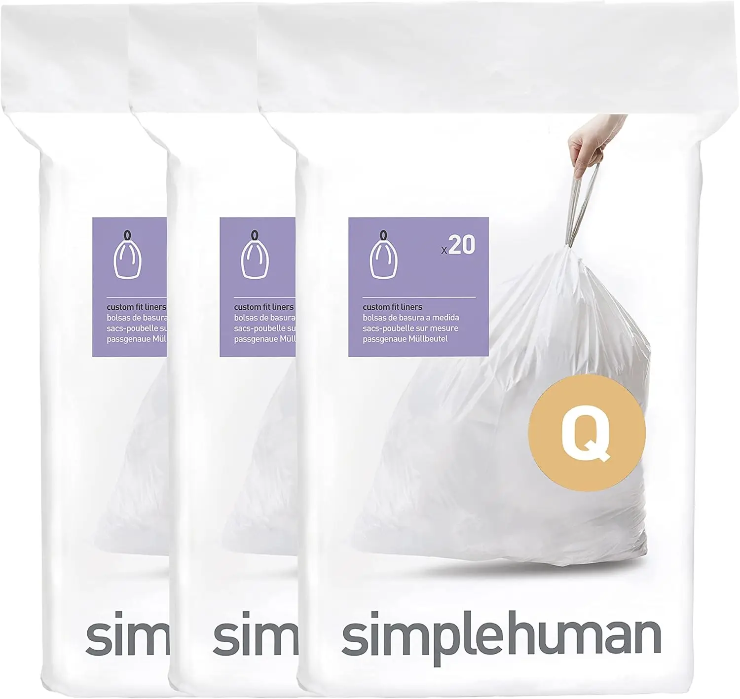 

Мешки для мусора на завязках, 60 штук, для контейнеров объемом 50-65 литров / 13.2-17.2 галлонов, белые