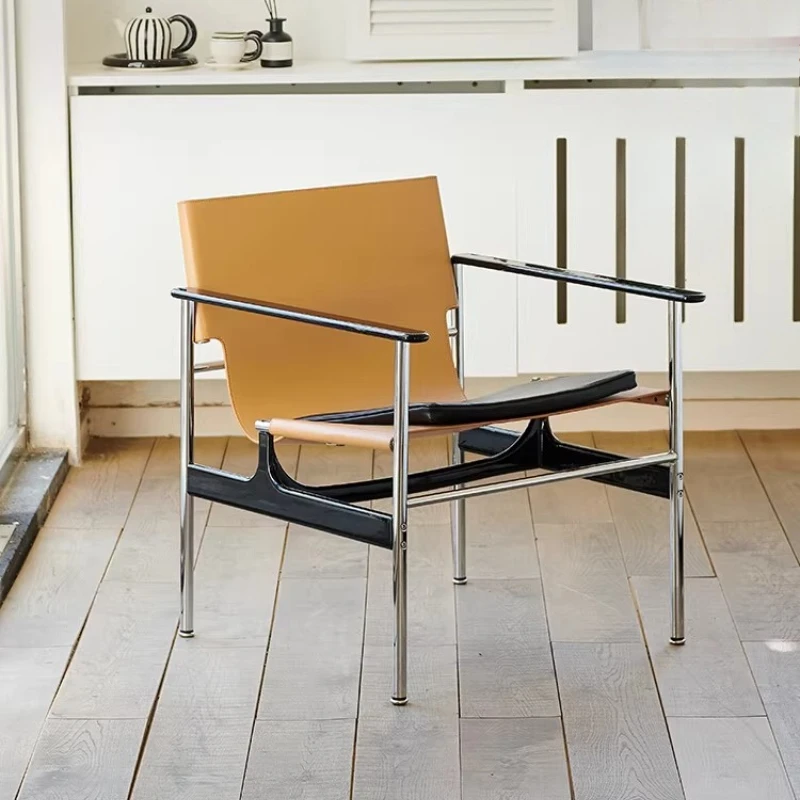 

Stainless steel saddle leather, living room single casual back armchair