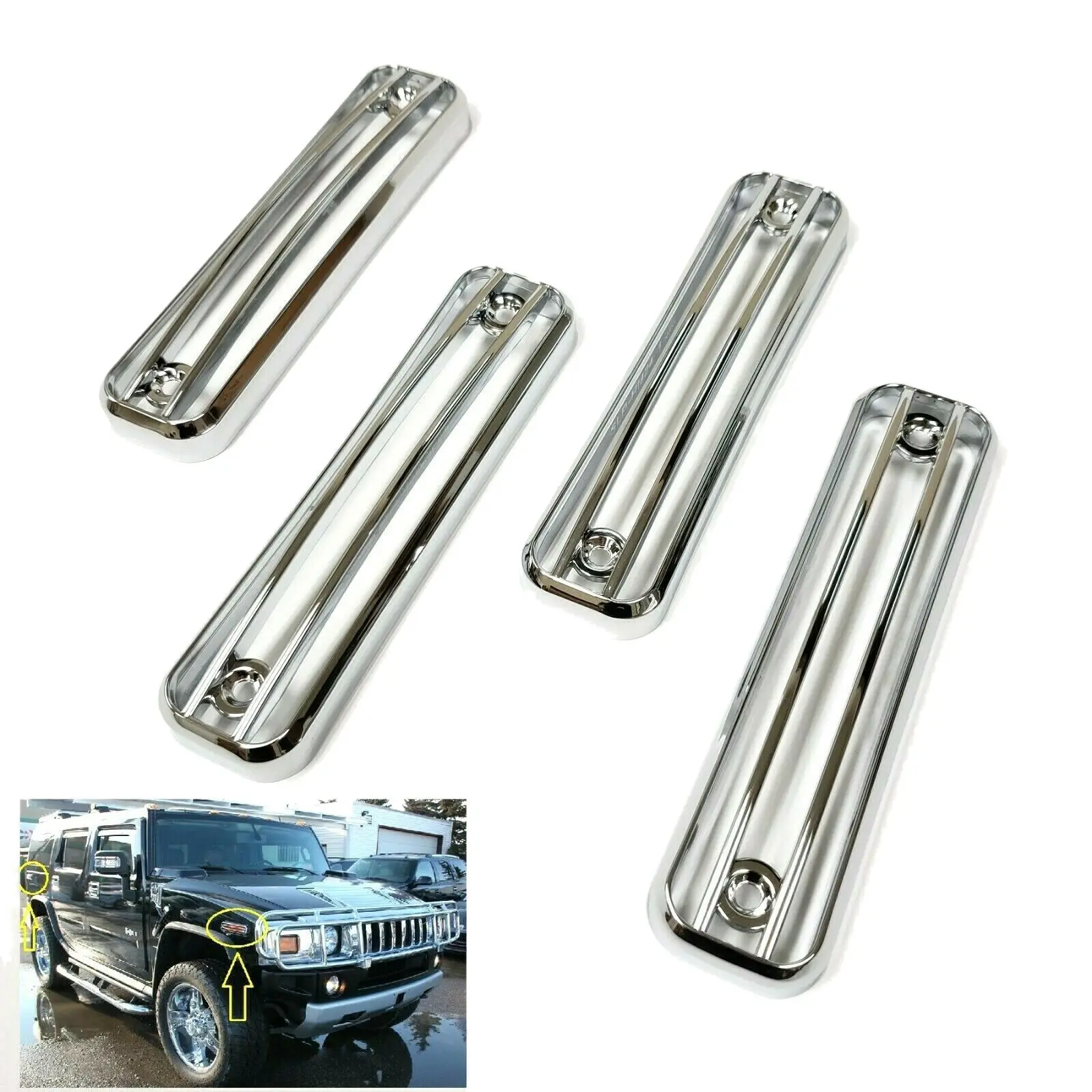 Car Chrome Side Marker Light Guard Trim Protector for 2003-2009 HUMMER H2 SUV SUT 4 PCS