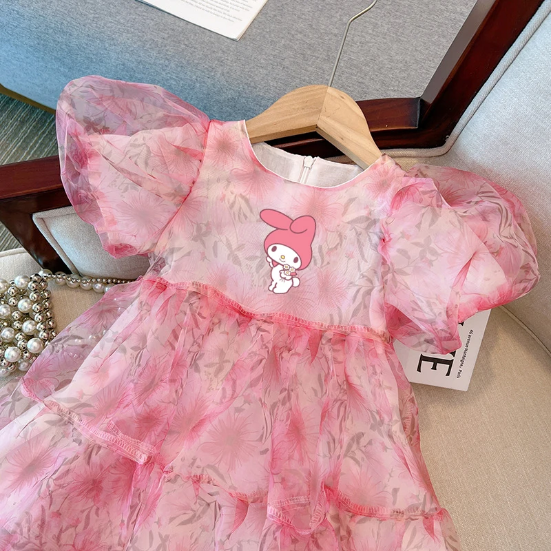 Sanrio Hello Kitty Girls Dresses Cartoon Summer Fashion bambini manica corta abiti da principessa abiti da festa per bambini abiti