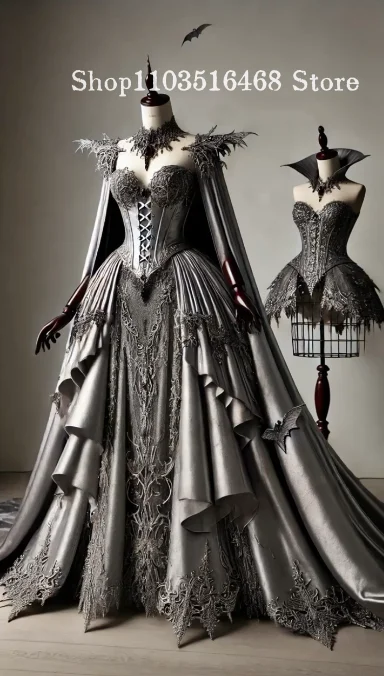 Benutzerdefinierte gotische Brautkleider im Retro-Mittelalterstil, Halloween-Abendkleider, viktorianische dunkelthemalte Brautroben, Robes de Soirce