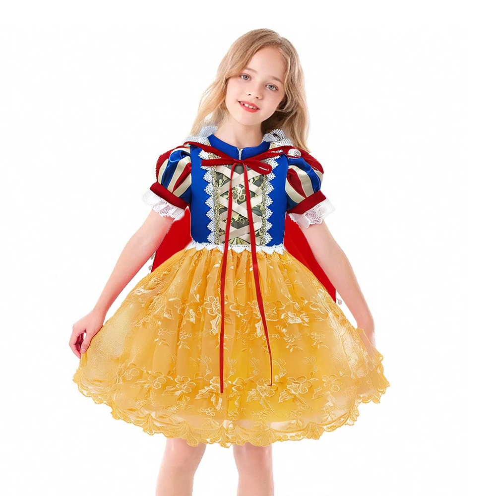 Deluxe Princess Dress with Cape Girls Fairy Kids White Princess Cosplay Costume Gown Toddler Carnival Apparel birthday Dress up