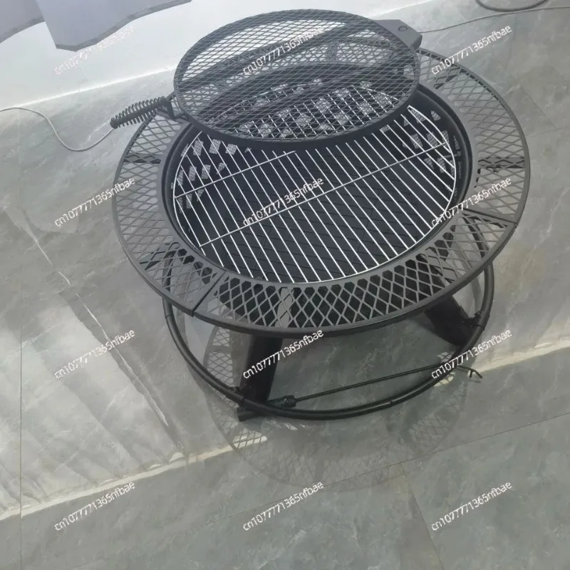 Round Outdoor Fire Pit BBQ Grill, Patio Heating Stove Charcoal Fire Bowl for Courtyard Camping