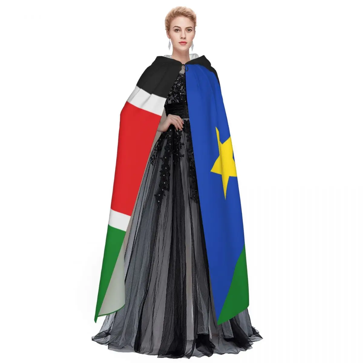 Long Cape Cloak South Sudan Flag Hooded Cloak Coat Autumn Hoodies