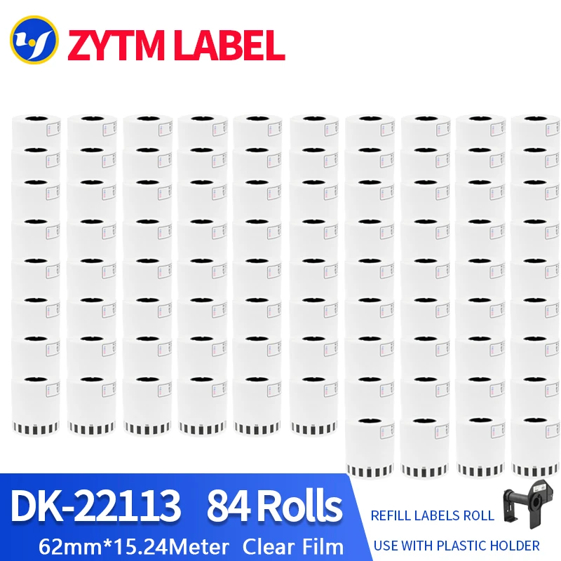 84 Rolls Compatible DK-22113 Transparent Clear Film Label 62mm*15.24M Continuous for Brother QL-570/700/800 Printer DK22113