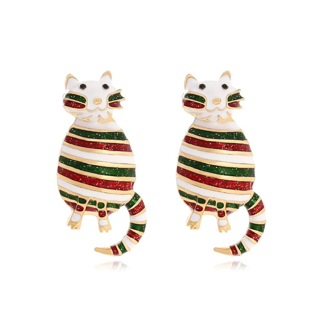 Nuevos pendientes navideños de alta gama de Corea del Sur, lindos pendientes de gatito con efecto de aceite goteante, pendientes de animales de dibujos animados esmaltados para mujer