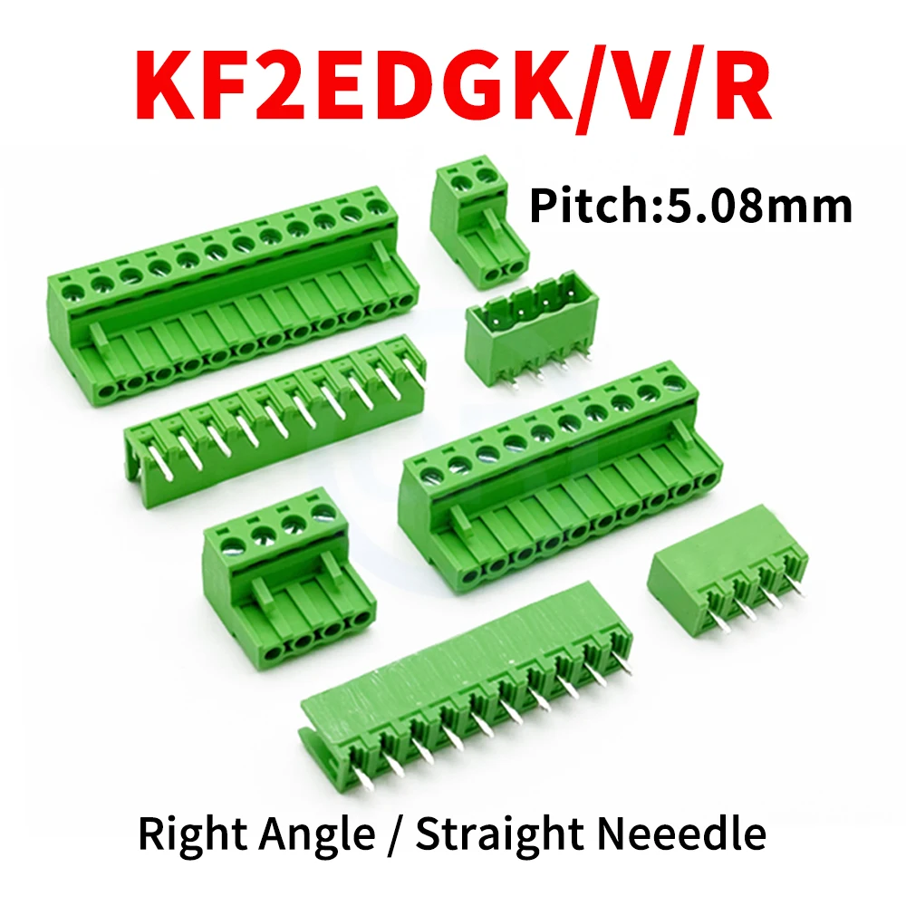 5 Sets 5.08mm Split Seal Plug-in Terminal Block Set DG KF2EDG 2EDGK+2EDGV+2EDGR Right Angle/Bend Pin 2P-24P
