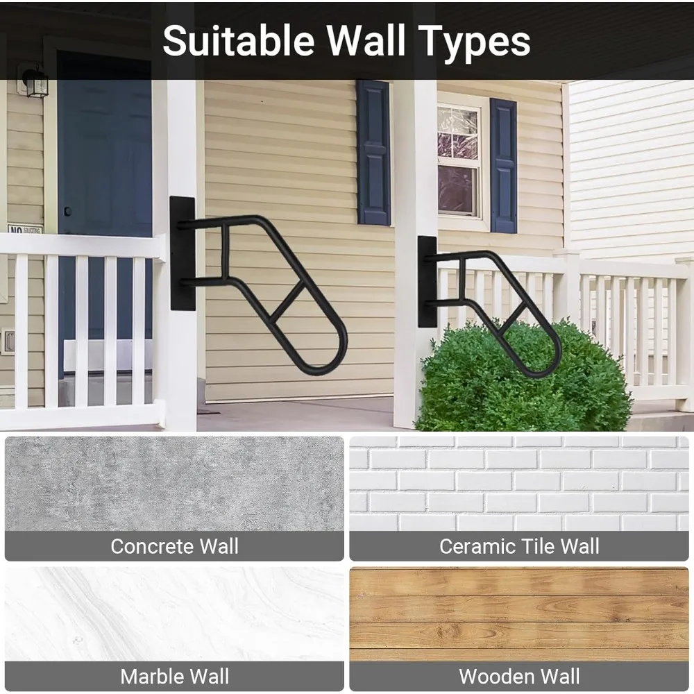 درابزين الدرج الخارجي لكبار السن، درابزين على شكل حرف U مثبت على الحائط للخطوات والشرفات والطوابق والكراجات والحدائق، عبوتان من Grab B #2