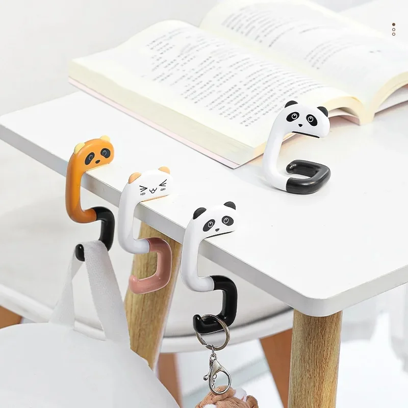 1/2Pcs Cute Panda Schoolbag Hook Cartoon Table Side Bag Hook Punch-Free Rack Desk Organizers Student Supplies Desk Accessories