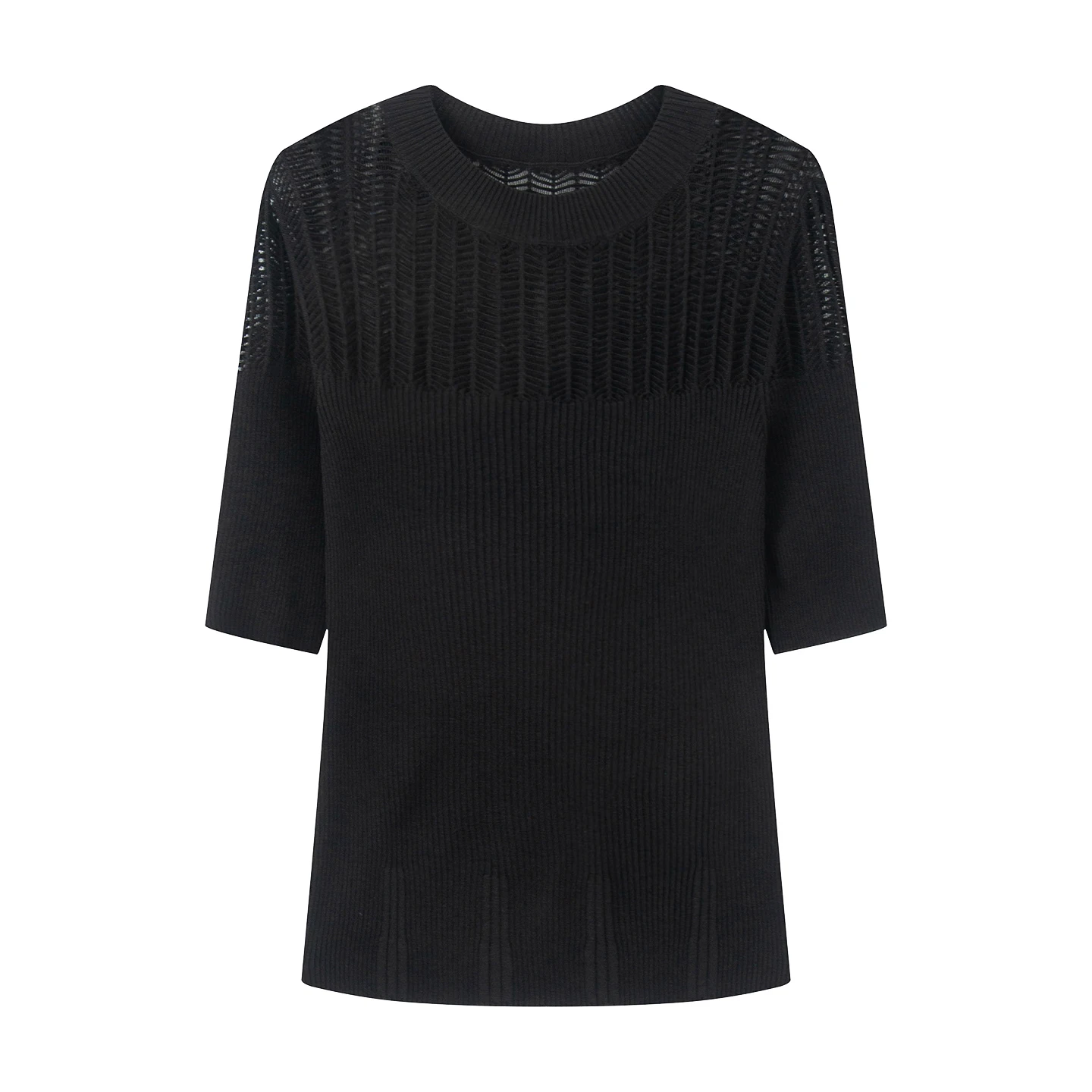 

Xiao Ai's 2025, осенний новый круглый топ Ne Simple Elegance для похудения с полым дизайном Bla ort Sve, вязаный топ, женская мода