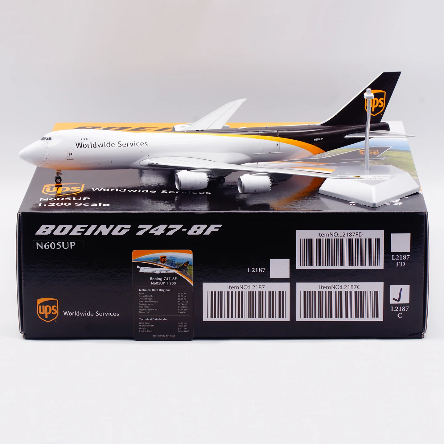 Avión coleccionable de aleación L2187, regalo, alas SQ 1:200 UPS Boeing B747-8F, avión fundido a presión, modelo N605UP con soporte