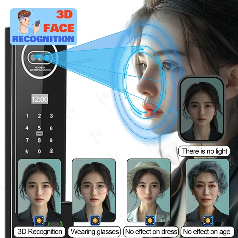 Kunci Kartu Pengenalan Wajah 3D Zigbee Palm Vein Elektronik Sidik Jari Otomatis Kunci Pintu Pintar Wifi untuk Rumah Hotel Apartemen