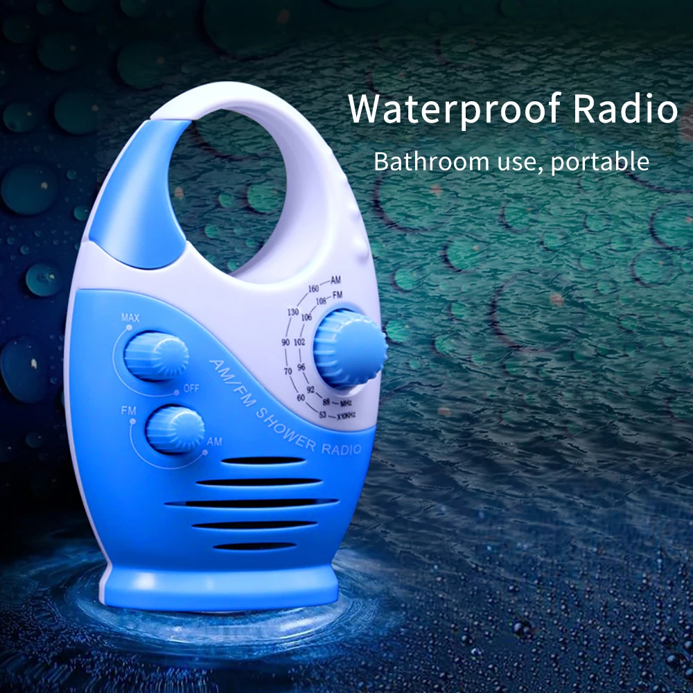 Waterproof Portable FM AM Radio Shower Music Hanging Radio Suit Bathroom Bath Cabin Black Powerful Hi-Fi Speakers Radio Operated