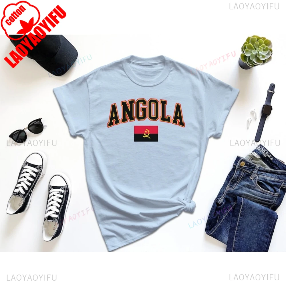 أسلوب بسيط أنغولا العلم الجرافيك التي شيرت عادية موضة فضفاضة Harajuku قصيرة الأكمام رجل T Shrt القطن Y2k الهيب هوب المرأة تي شيرت #3