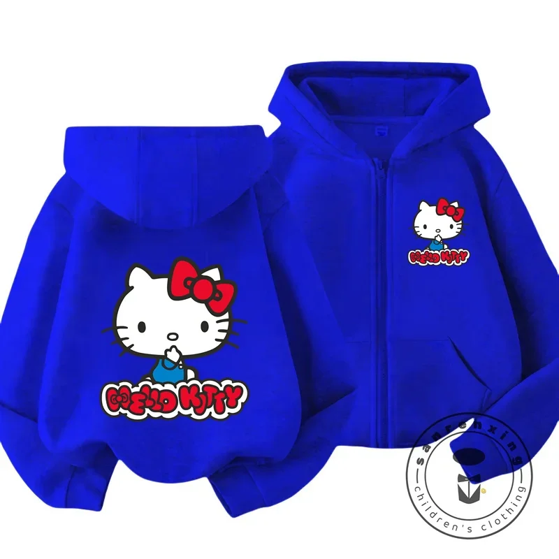 2024 New Fashion Hoodie Hello Kitty Cartoon Anime Boys and Girls Sweatshirt Autumn and Winter Pink Kawaii Cute Soft Zipper Tops