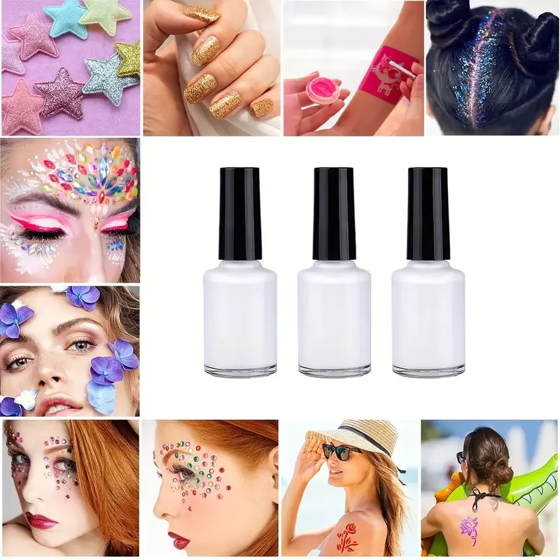 3-Pack Liquid Body Paint Glue Adhesive, Multifunctional,Waterproof Sweatproof, Long-Lasting,Glitter Primer for Sparkling Tattoos
