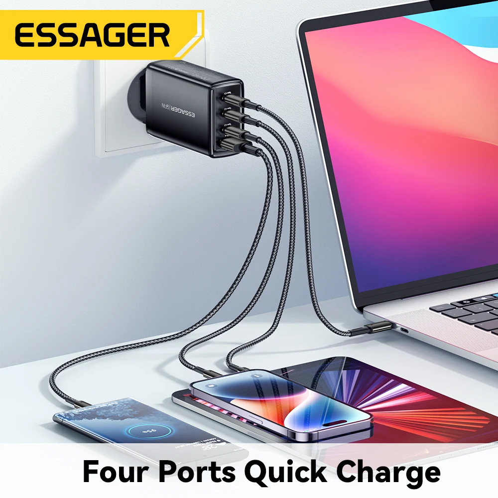 Essager GaN USB C타입 충전기, 노트북 100W PD 고속 충전, 맥북 에어 M1 M2 프로 아이폰 삼성 65W 태블릿 휴대폰 충전기, 120W