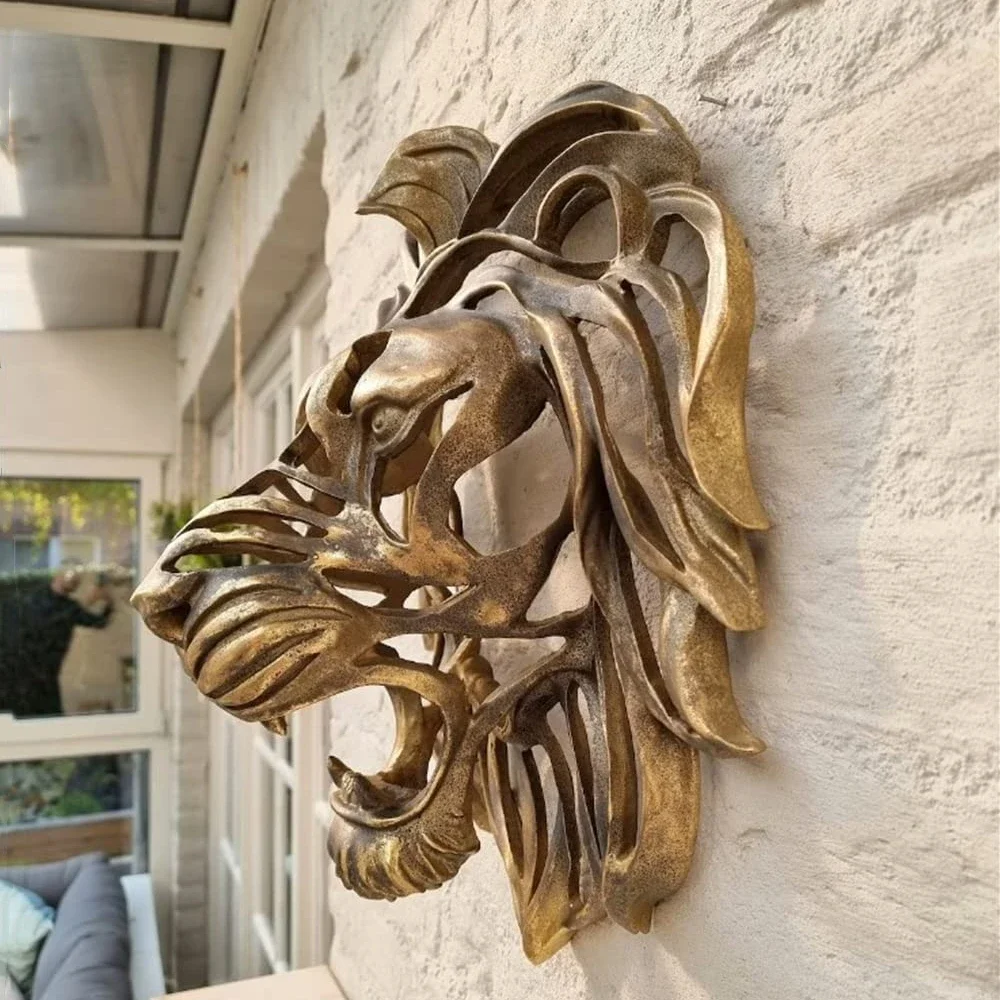 

Rare Find Large Lion Head Wall Mounted Art Sculpture Gold Resin Lion Head Art Wall Luxury Decor Kitchen Wall Bedroom dropshippin