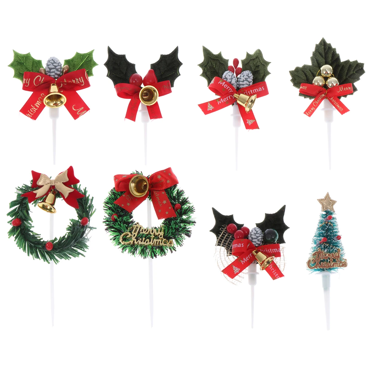 

8 Pcs Cake Decorating Add- Christmas Decoration Decorations Cupcake Topper Plug-in Toppers