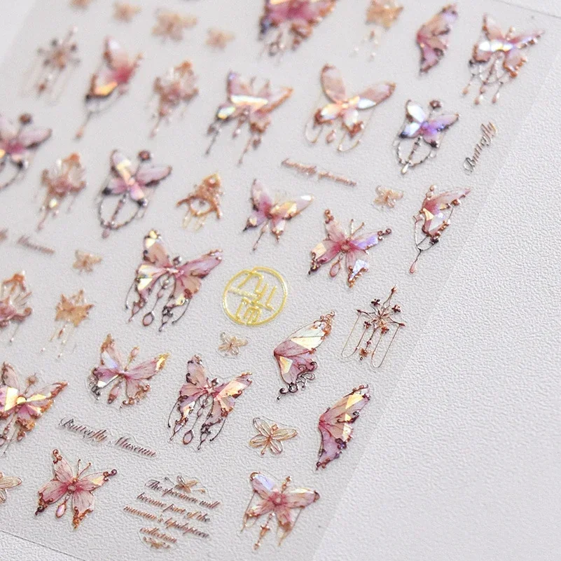 Shiny Pink Blue Gold Laser Butterfly Totem Tulip Flower 5D Soft Embossed Reliefs Nail Art Stickers 3D Decals Decoration Manicure