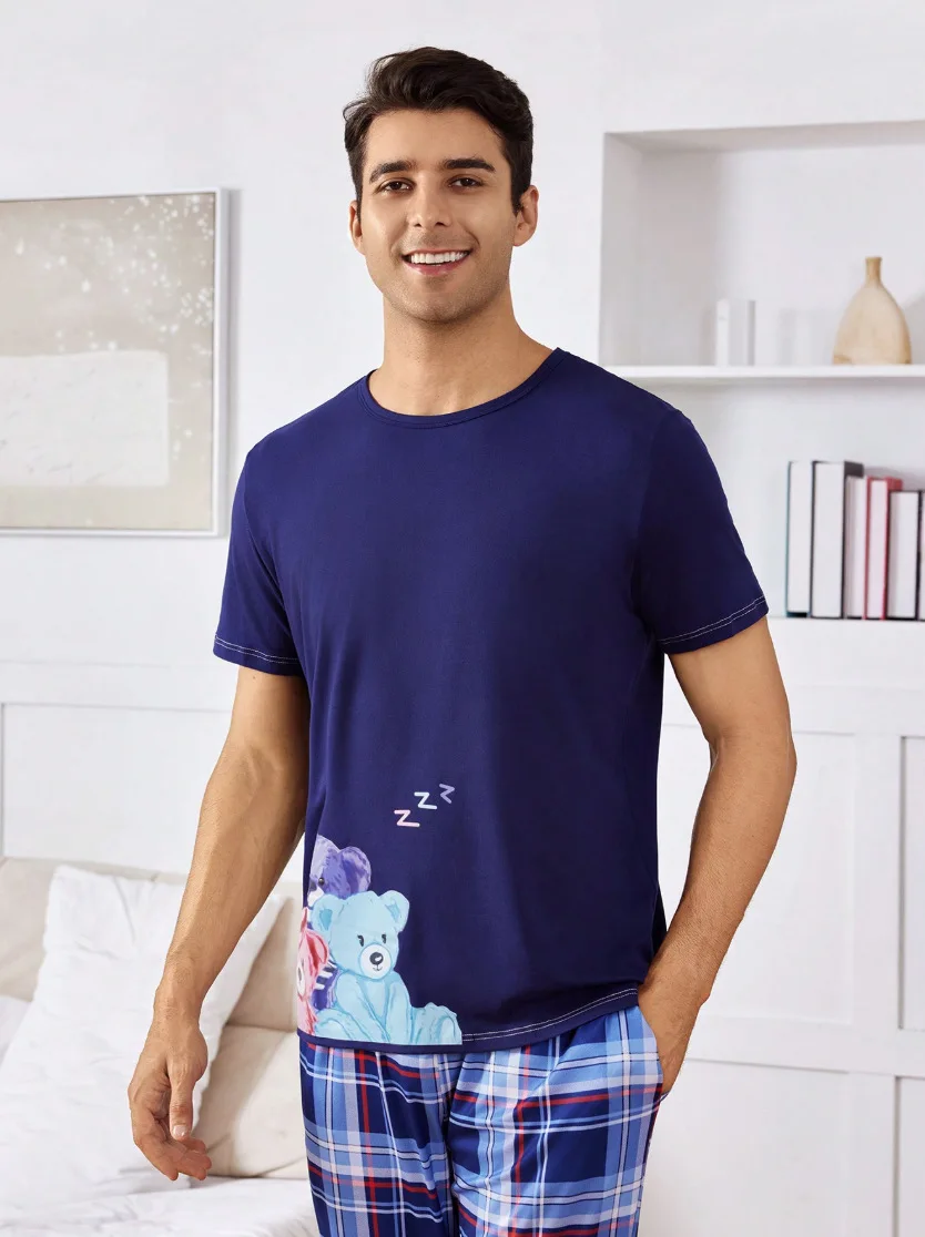 

Мужская пижама с круглым вырезом и короткими рукавами, свободная повседневная одежда