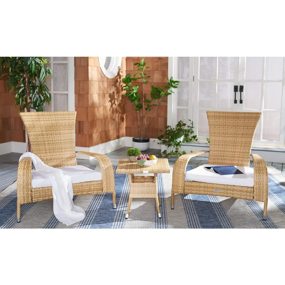 Lounge Set - Natural White Steel Rattan Cushion Tropical French Ideal Patio Deck Porch Backyard