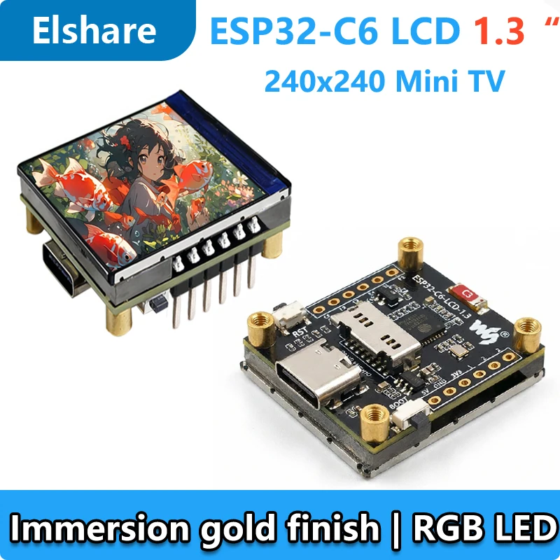 

ESP32-C6 LCD Development Board 1.3 inch 240x240 Display 1.3inch Screen ST7789 Mini TV SD-Port QST LVGL For Arduino