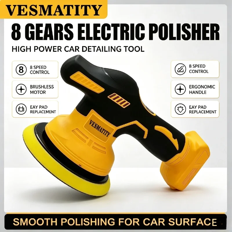VESMATITY Electric Polisher Cordless 8 Gears Digital Display Car Polisher Auto Car Waxing Polishing MachineTool for 20VBatteries