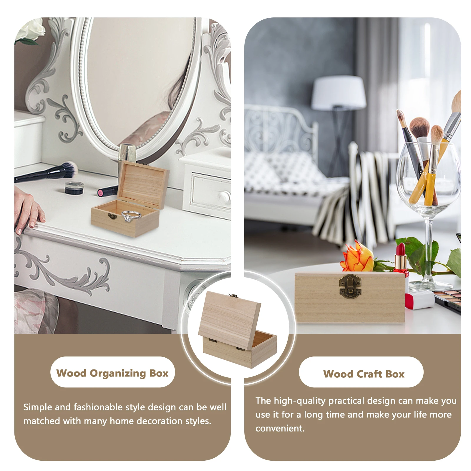 

6pcs Wooden Gift Boxes Durable Reliable Unfinished Wood Storage Boxes ganizing Case Home Decor Sewing Accessories
