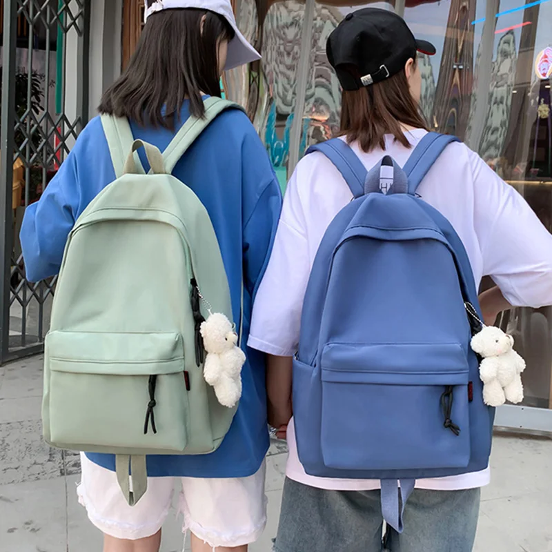 HOCODO Simple Female Backpack Women Canval School Bag For Teenage Girl Casual Shoulder Bag Solid Color Rucksack Quality Travel