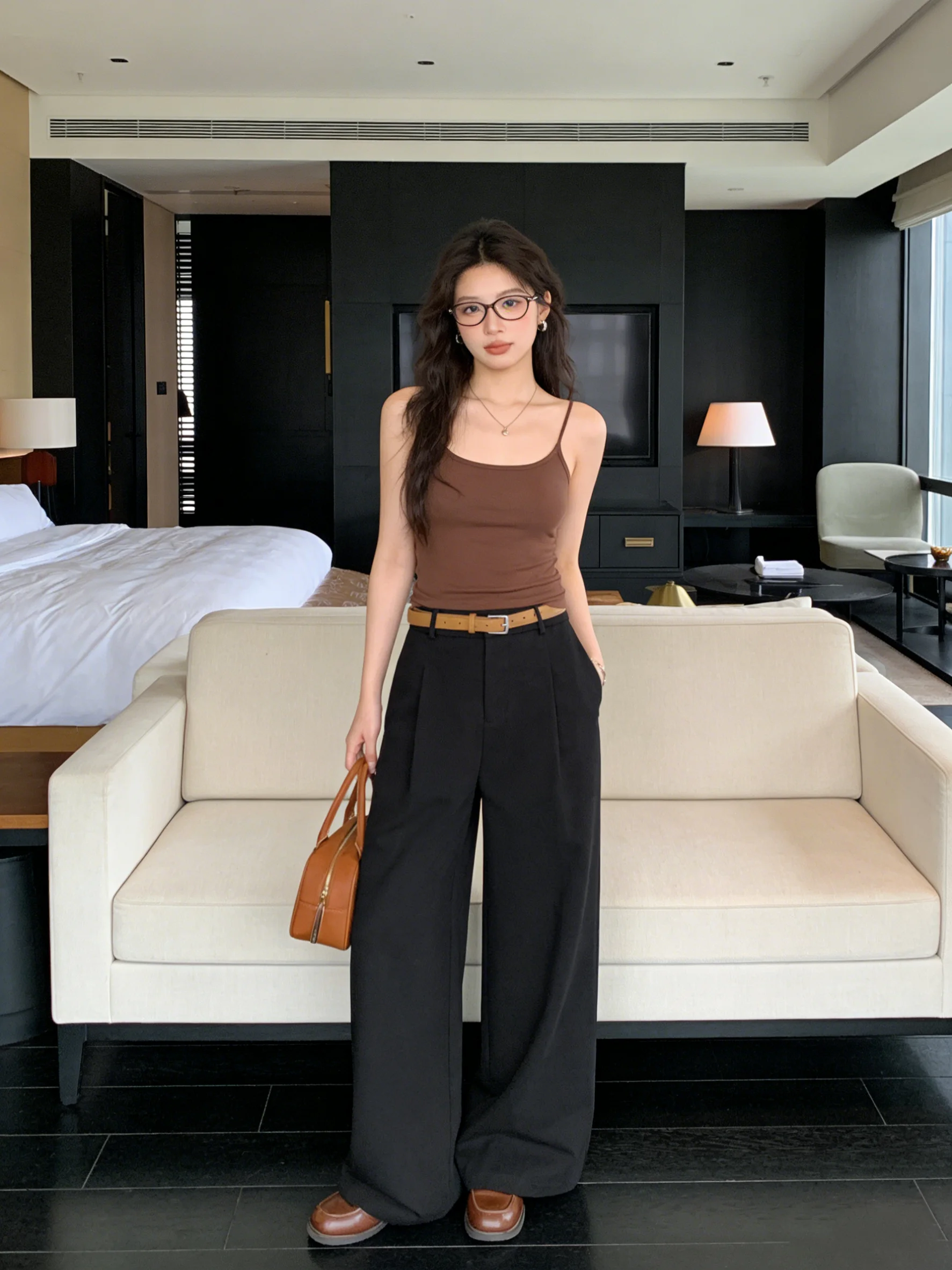 

High Waist Draped Casual Korean Style Suit Pants Elegant Spring Season Versatile Wide Leg Long Trousers for Women