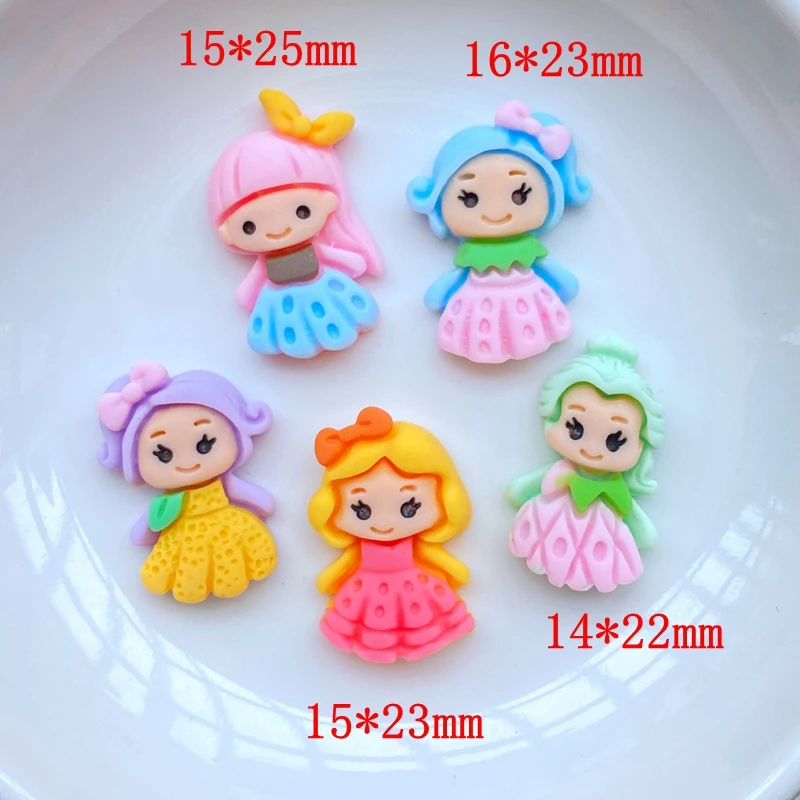 20Pcs New Cute Mini Little Girl Princess Resin Figurine Crafts Flatback Cabochon Ornament Jewelry Making Hairwear Accessories