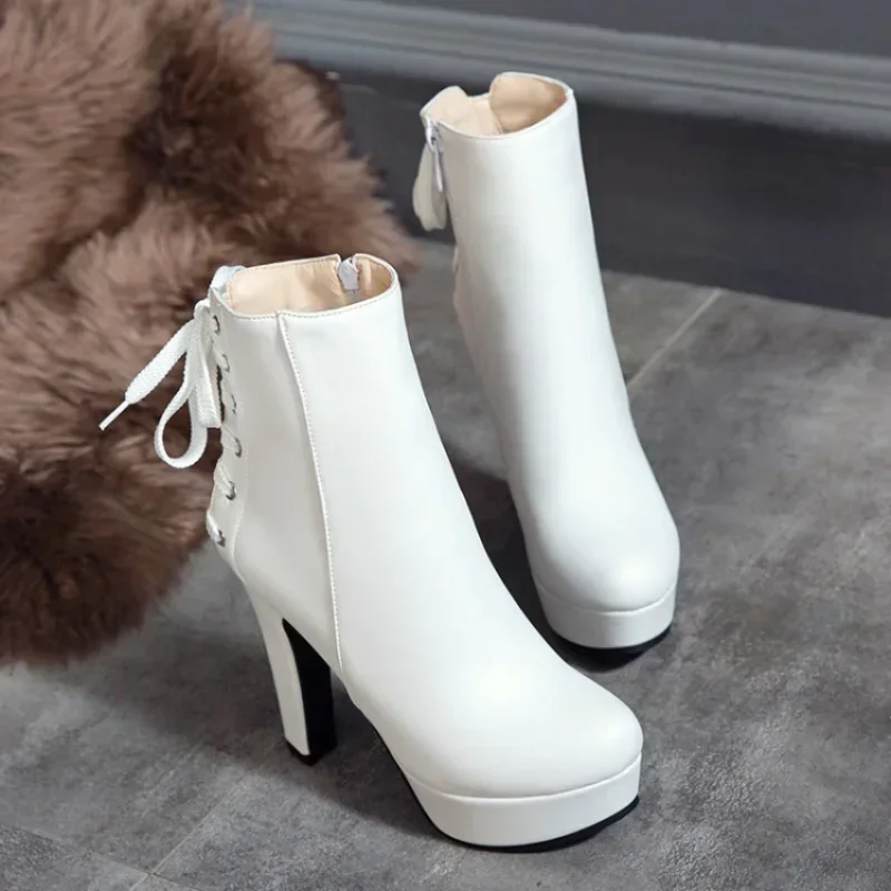 

Fashion Ankle Boots for Women 2026 Lace Up Winter Boots Women Platform High Heel White Yellow Ankle Boots Shoes Lady Large Size