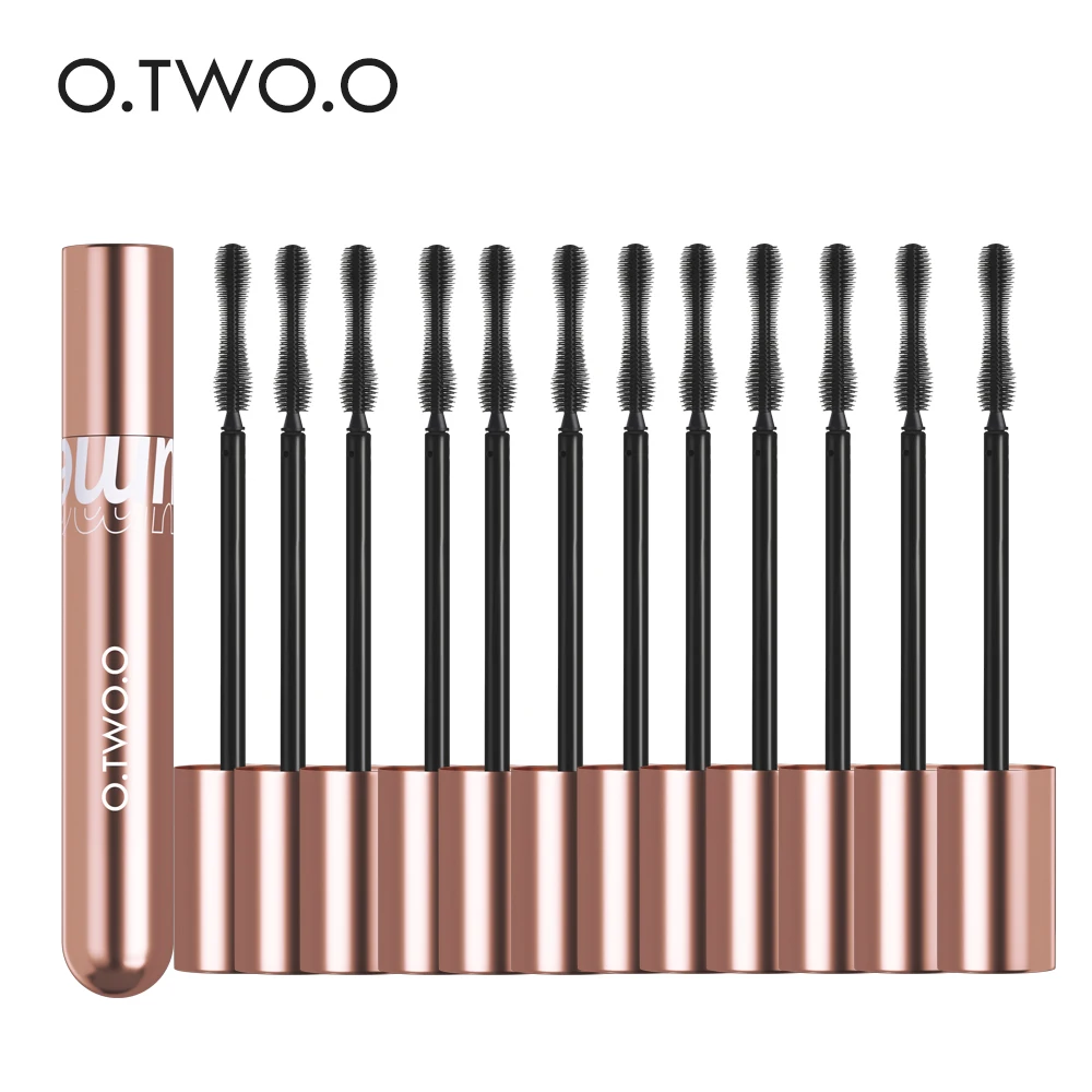 O.TWO.O 12pcs Mascara 4d Silk Fiber Mascara Black Waterproof Extra Volume Smudge-proof Curling Lengthening Eyelash Extension